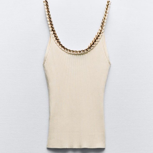 Zara Elegant Cream Chain Strap Top - Picture 3 of 12